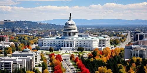 Panoramic view of Washington DCs Capitol Building USAs capital city landmark. Concept Panoramic Views, Washington DC, Capitol Building, Landmark, USA