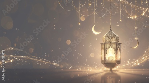 A beautifully ornate lantern with intricate patterns suitable for Eid Al adha, Eid Al fitr, Islamic celebration day, greeting card, banner template 
