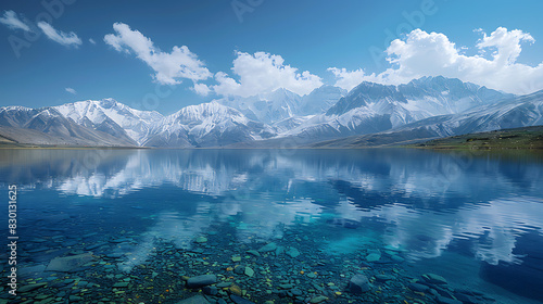 serene image of SaifulMuluk Lake crystalclear water reflecting snowcapped peak of Himalayas Kaghan Valley Khyber Pakhtunkhwa lake's breathtaking beauty tranquil surroundings make favorite destination 