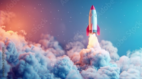 3D rocket in space Business startup and business growth concept, isolated on white background, image ai midjourney generate