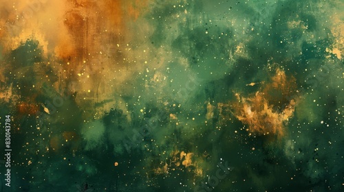 Spruce green rich gold and warm cocoa abstract watercolors wallpaper