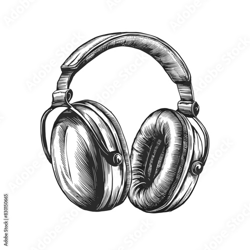 Earmuffs monochrome ink sketch vector drawing, engraving style illustration