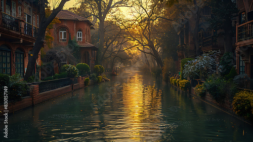 captivating image of Lahore Canal treelined bank scenic promenade providing serene escape hustle bustle of city life Punjab's capital canal popular spot leisurely walk boating offer respite relaxation