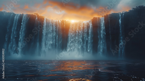 breathtaking image of Victoria Falls cascading over Zambezi River sending plume of mist into air against backdrop of lush rainforest Zambia Zimbabwe waterfall's thundering roar sheer magnitude make on