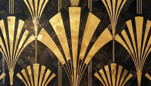 Elegant Art Deco Pattern With Gold Lines On Black Background