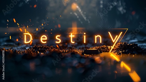 Illuminated inscription “Destiny” on dark background. Concept of destiny as a set of events and circumstances that are predetermined and influence the life of a person or a people. 