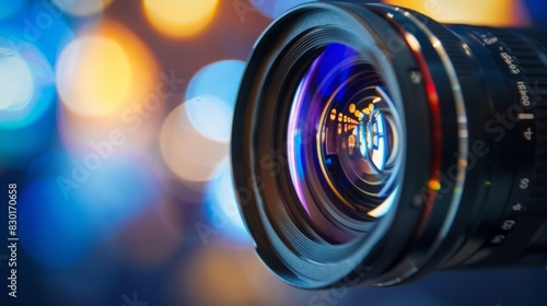 Close-up of a video camera lens.