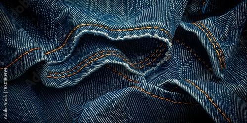 Exploring the intricate details of denim fabric: showcasing unique seams and texture. Concept Denim Fabric, Seams, Texture, Details, Fashion Showcase