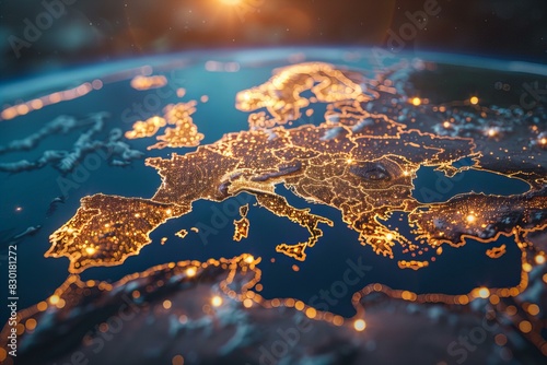 Map of europe with illuminated lights