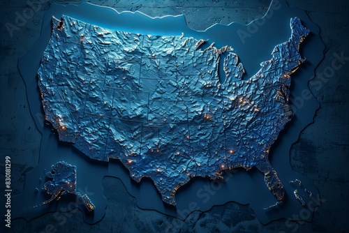 Map of the united states with illuminated cities