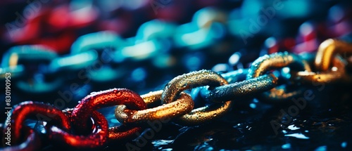 Closeup of weathered chains, macro photography, vibrant colors, sharp focus 8K , high-resolution, ultra HD,up32K HD