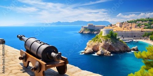 Explore the Historic Old Town Fortresses of Dubrovnik Overlooking the Adriatic Sea. Concept Historic Landmarks, Dubrovnik, Old Town, Fortresses, Adriatic Sea
