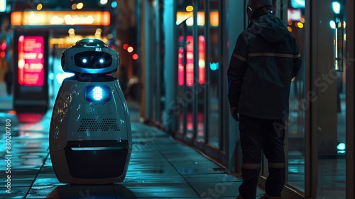 A robot collaborates with a security guard by monitoring surveillance cameras and patrolling premises