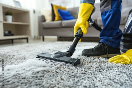 Professional Cleaner Vacuuming Carpet