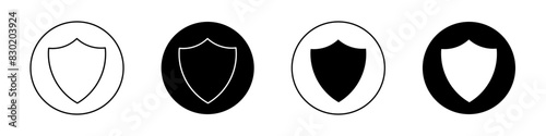 Shield interrogation icon set. privacy guarantee shield vector symbol. safety guard strong shield shape icon. secure safeguard web sign in filled and outlined style.