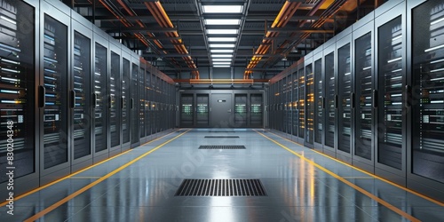 Server room with rows of server racks