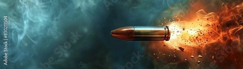 A bullet casing being ejected from a semi-automatic handgun, detailed smoke and motion blur, vibrant background of a target, high-detail, capturing the moment of discharge.3D vector illustrations