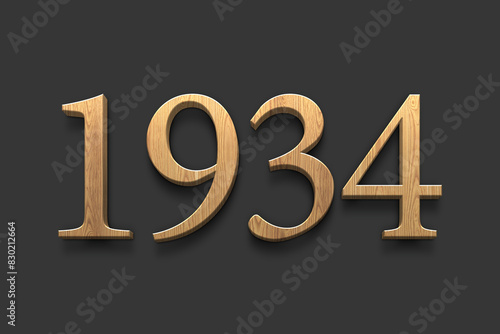 3D wooden logo of number 1934 on dark grey background.