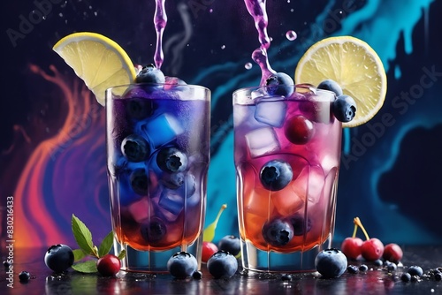  A bright and desirable cocktail with fresh fruits and berries, ideal for summer parties, presented in a mockup with copy space.