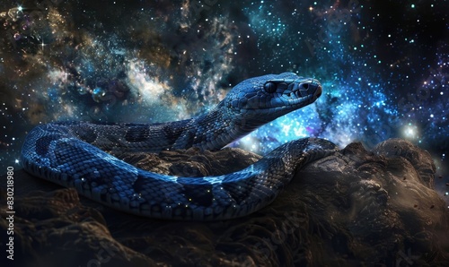 Snake among the stars, abstract background with snakes and galaxy
