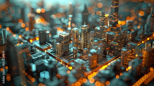 A miniature city model depicting a communication network.