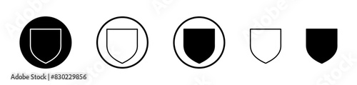 Shield interrogation icon set. Privacy guarantee shield vector symbol in safety guard strong shield shape icon style. Secure safeguard web sign.