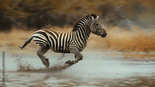 a zebra is running through the water in the wild and splashing with it