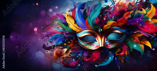 Bright multicolored carnival mask festival and entertainment concept space for text
