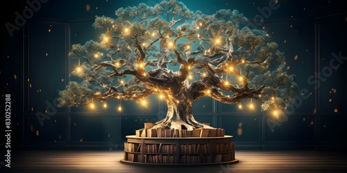 Embrace World Philosophy Day with a mystical knowledge tree in a library. Concept World Philosophy Day, Mystical Knowledge Tree, Library, Wisdom, Embrace