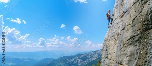 woman practicing mountaineering in the mountain