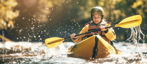 woman on rapid descent in canoe