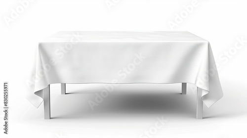 A realistic vector mockup of a table covered with a blank tablecloth, isolated against a white background, serving as a design template