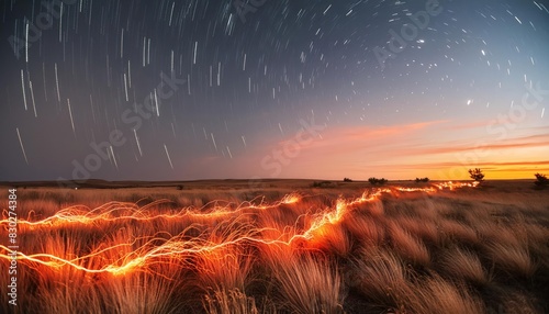 Steppe, prairie, plain, desert. Witness nature's electric dance as fiery tendrils streak across the night sky, illuminating the world with the radiance of a thousand suns. Nature Energy