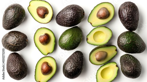 Ripe avocados separated on a white background