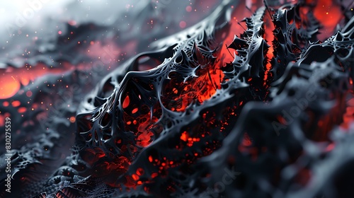 Abstract background. Black and red organic structure resembling a coral or a part of a fantastic creature. 3D rendering.