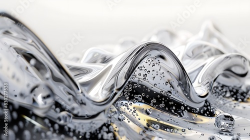 3D rendering of a close-up view of a clear liquid with suspended air bubbles.