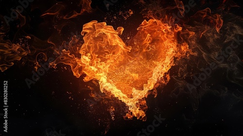 fiery silhouette of a passionate heart ablaze on black background love and desire abstract illustration