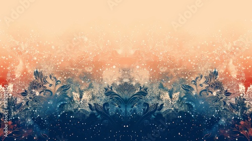 Rich indigo to soft coral gradient intricate lace patterns gentle stars sophisticated festive ambiance backdrop