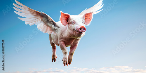 Cochon volant dans le ciel avec des ailes