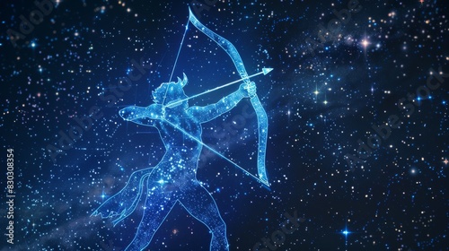 Sagittarius the archer constellation depicted as a centaur in a starry night sky