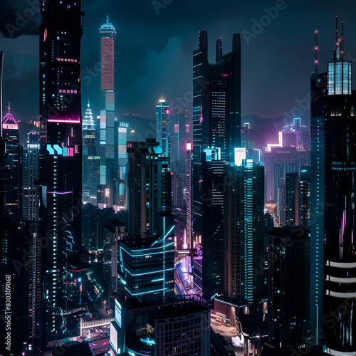 Futuristic Neon Cityscape at Night with Advanced Urban Technology