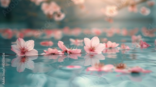 Radiant blossoms gracefully drift on calm lake surface