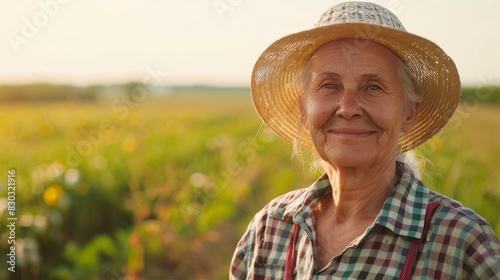 portrait of a beautiful peasant grandmother on her farm with blurred background in high resolution and quality