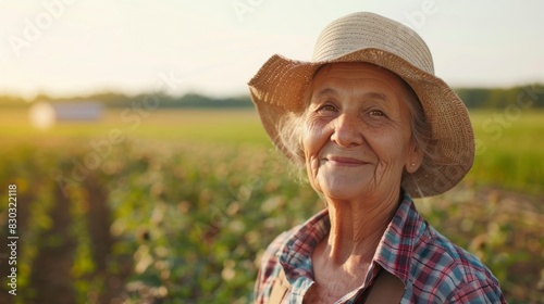 portrait of a beautiful peasant grandmother on her farm with out of focus background