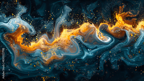 Abstract art of chemical reaction involving combustion showcasing the formation of carbon dioxide and water from the burning of hydrocarbons