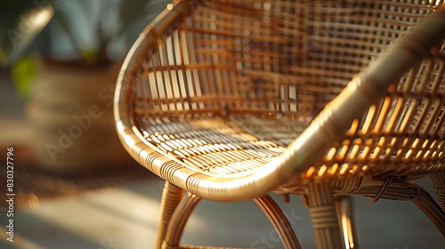 Close-up of a rattan chair, concept of realistic modern interior design