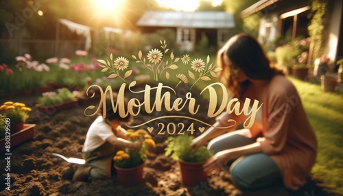 mother's Day 2024 gift box, template for love mom vecter illustration garden