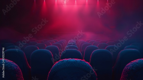 Dark Theatre with Red Lighting and Empty Seats