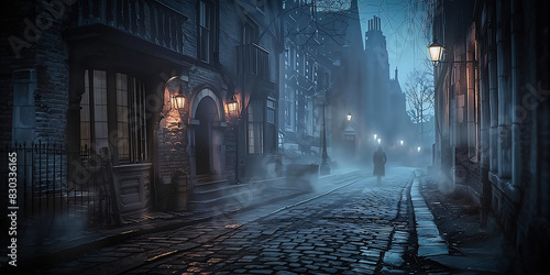 Mysterious Foggy Night in a Victorian Street