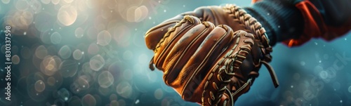 Baseball glove that is in the air, sport background